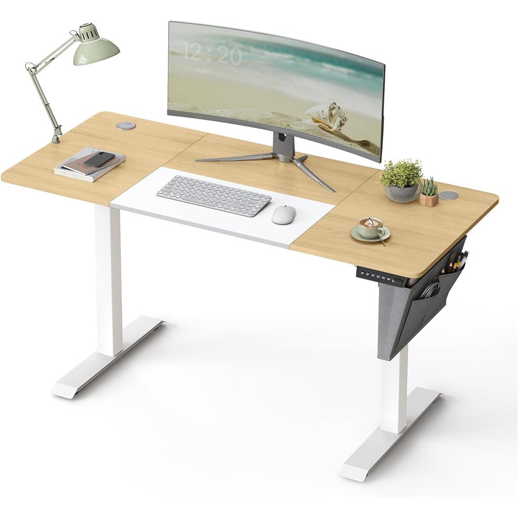 Scrivania per PC KOLIMA, 140x60cm, Regolabile in Altezza, Struttura in Acciaio, Piano Faggio