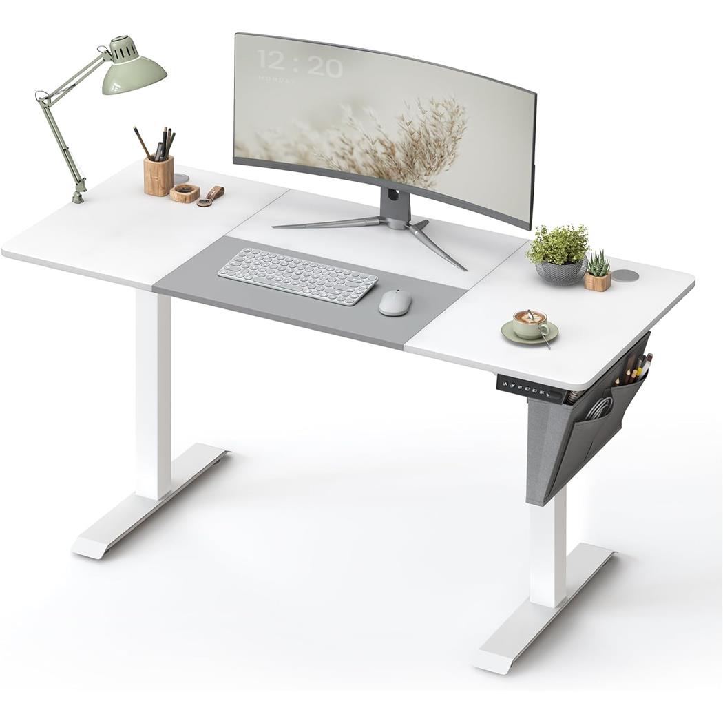 Scrivania per PC KOLIMA, 140x60cm, Regolabile in Altezza, Struttura in Acciaio, Piano Bianco e Grigio