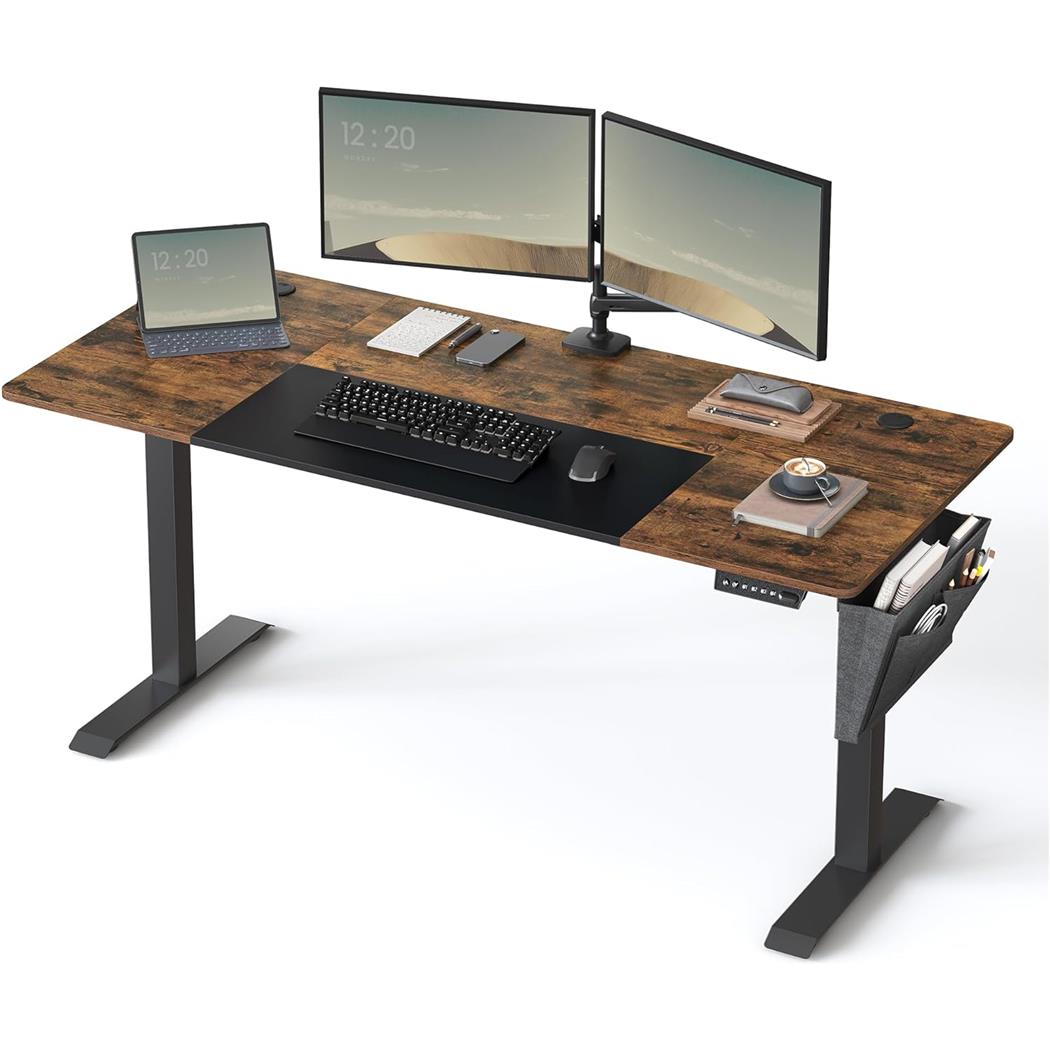 Scrivania per PC KOLIMA, 160x70cm, Regolabile in Altezza, Struttura in Acciaio, Piano Noce
