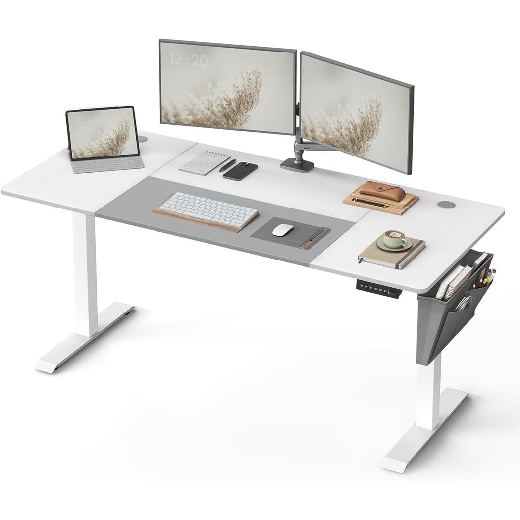 Scrivania per PC KOLIMA, 160x70cm, Regolabile in Altezza, Struttura in Acciaio, Piano Bianco