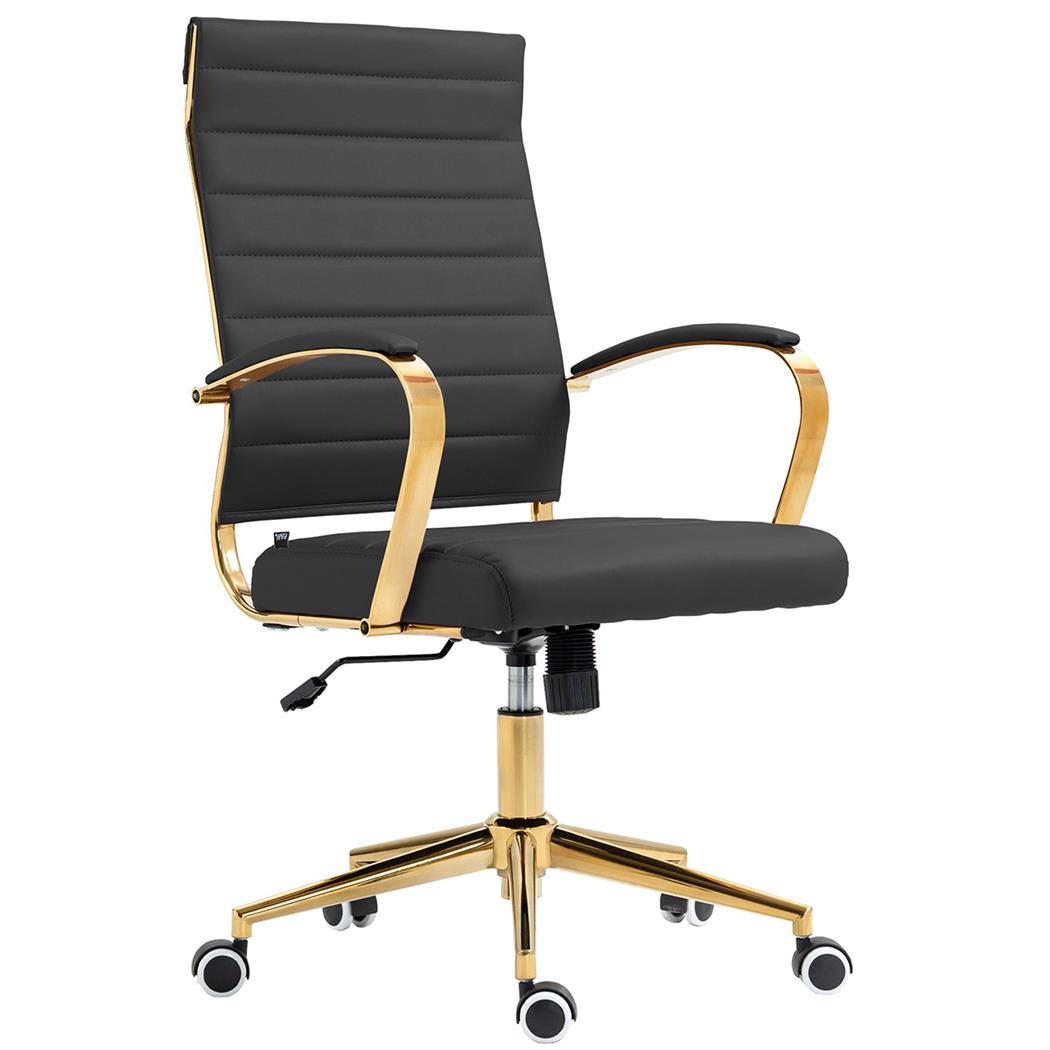 Sedia per Ufficio KENNETH, Elegante e Moderna, Struttura in Metallo, Pelle Nera