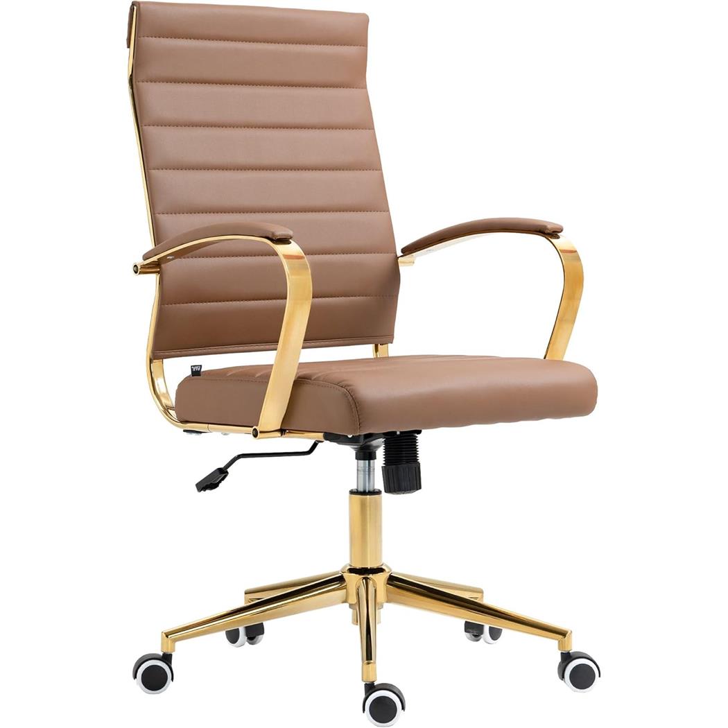 Sedia per Ufficio KENNETH, Elegante e Moderna, Struttura in Metallo, Pelle Marrone
