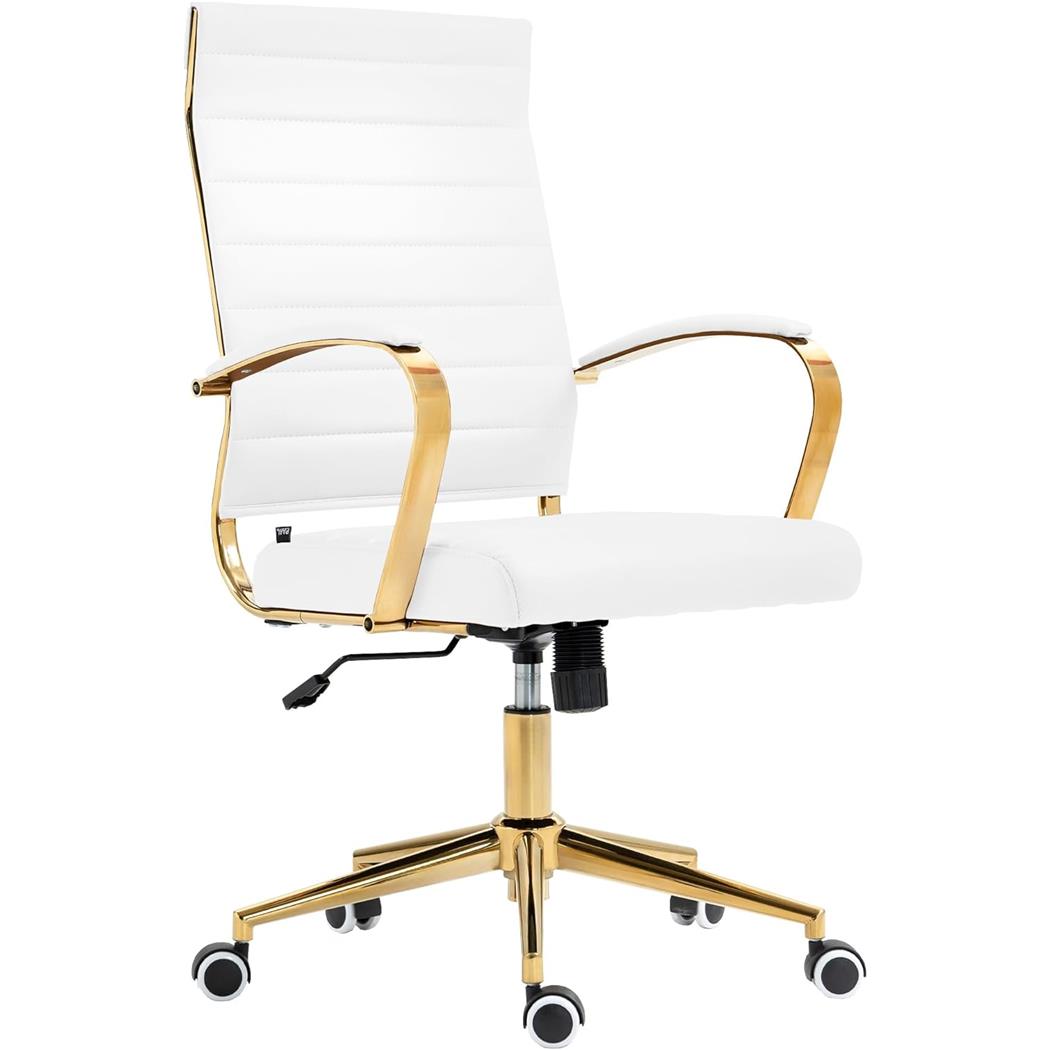 Sedia per Ufficio KENNETH, Elegante e Moderna, Struttura in Metallo, Pelle Bianca
