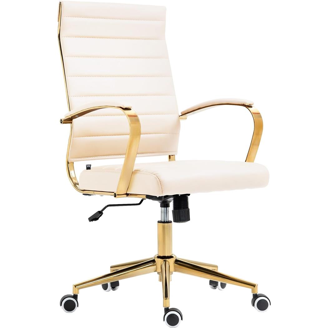 Sedia per Ufficio KENNETH, Elegante e Moderna, Struttura in Metallo, Pelle Beige