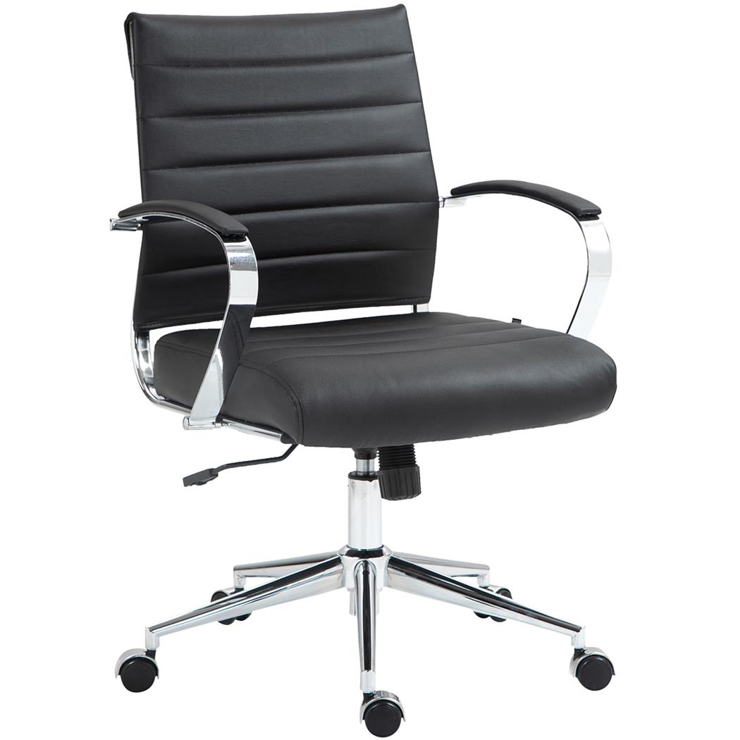 Sedia Per Ufficio EVERY, Design Moderno ed Elegante, Struttura in Metallo, Vera Pelle Nera