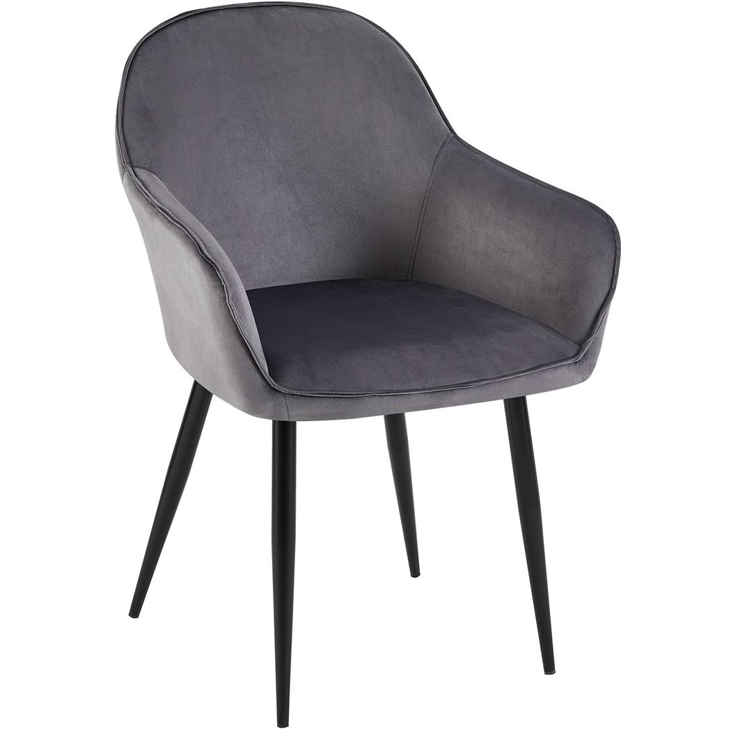 Sedia Ospiti TAMARA, Comoda e di Design, Gambe in Metallo, Seduta in Velluto Grigio Scuro