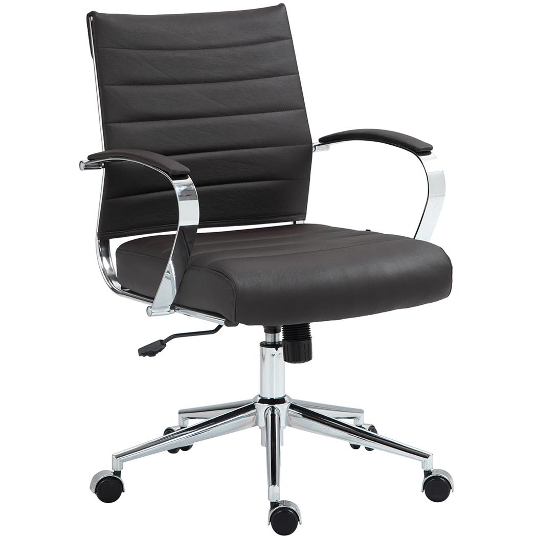Sedia Per Ufficio EVERY, Design Moderno ed Elegante, Struttura in Metallo, Vera Pelle Marrone
