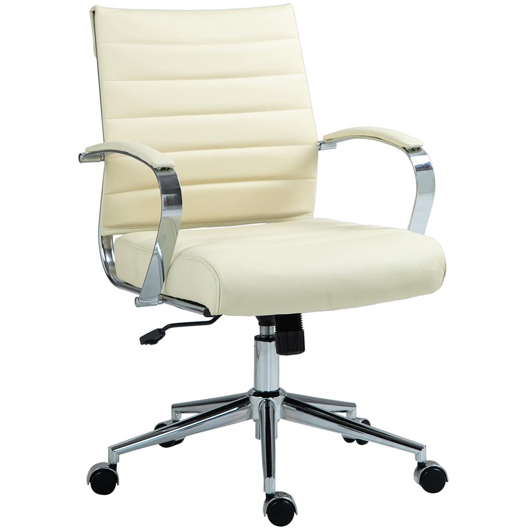 Sedia Per Ufficio EVERY, Design Moderno ed Elegante, Struttura in Metallo, Vera Pelle Crema