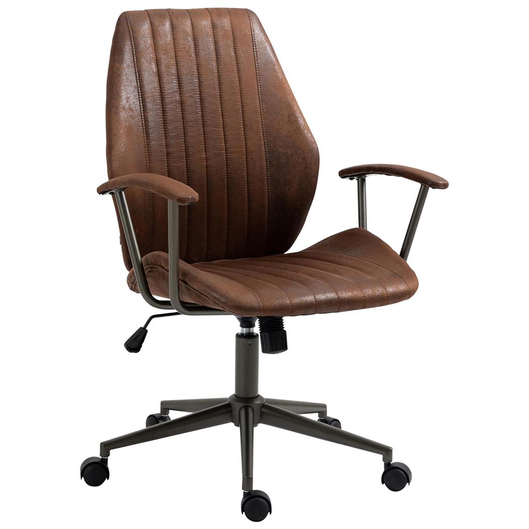 Sedia da Ufficio BAKIN, Design Retrò, Trapuntata in Pelle Marrone Chiaro