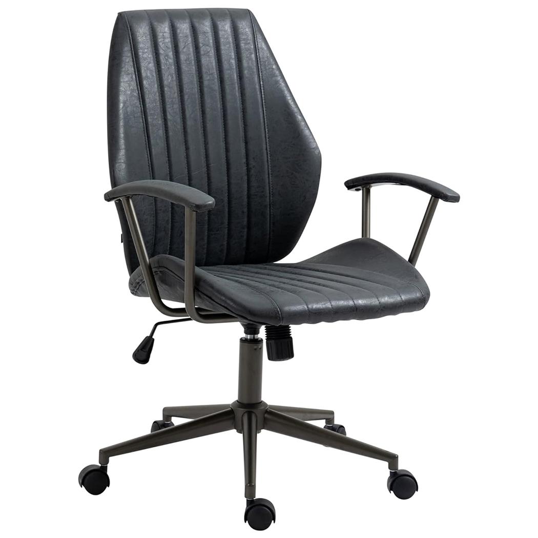 Sedia da Ufficio BAKIN, Design Retrò, Trapuntata in Pelle Nera