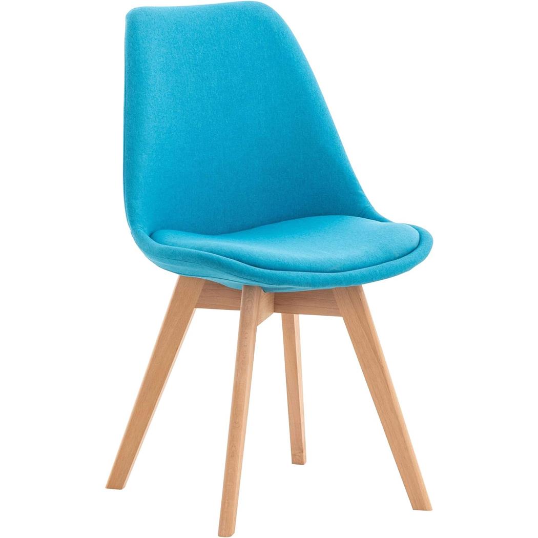 Sedia Per Sala d'Attesa SKYLER, Stile Nordico, Gambe in Faggio, Seduta in Tessuto Azzurro