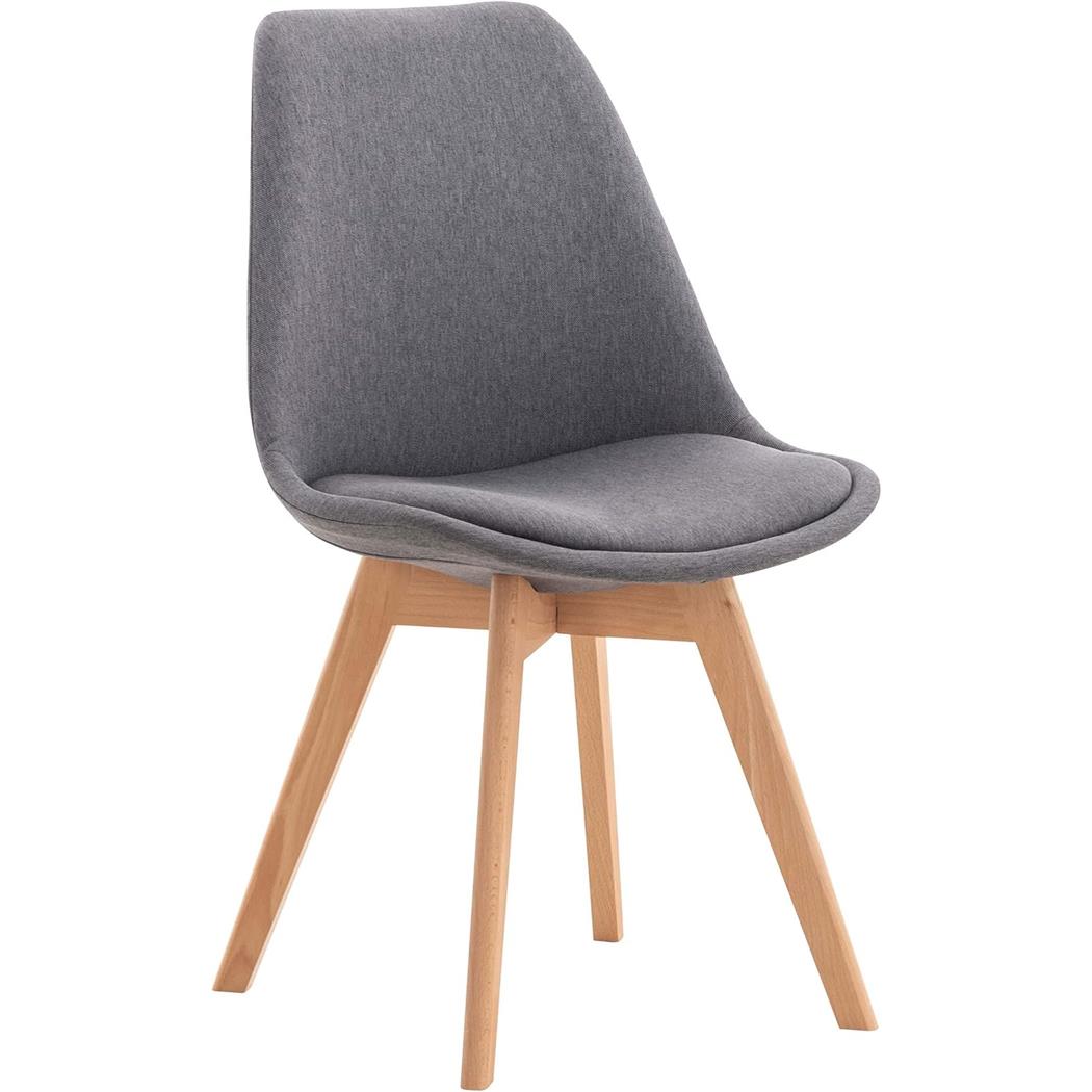 Sedia Per Sala d'Attesa SKYLER, Stile Nordico, Gambe in Faggio, Seduta in Tessuto Grigio Chiaro