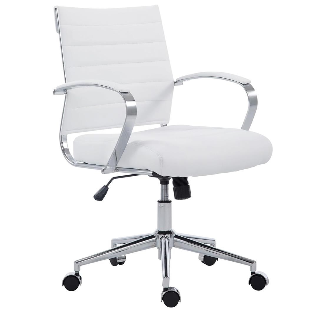 Sedia Per Ufficio EVERY, Design Moderno ed Elegante, Struttura in Metallo, Pelle Bianca