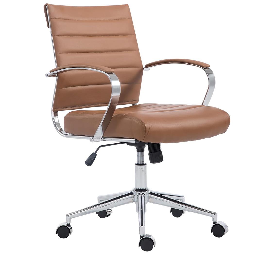 Sedia Per Ufficio EVERY, Design Moderno ed Elegante, Struttura in Metallo, Pelle Marrone Chiaro