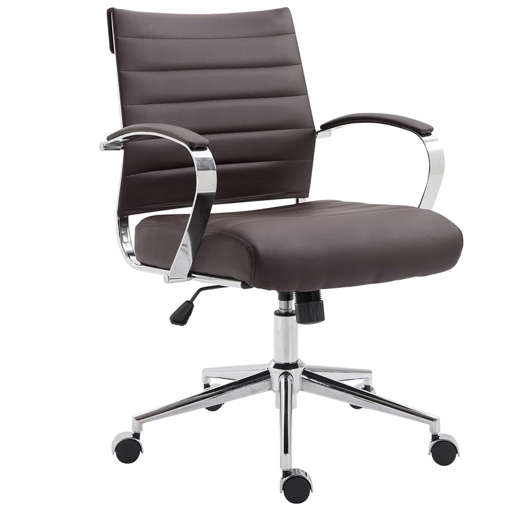 Sedia Per Ufficio EVERY, Design Moderno ed Elegante, Struttura in Metallo, Pelle Marrone