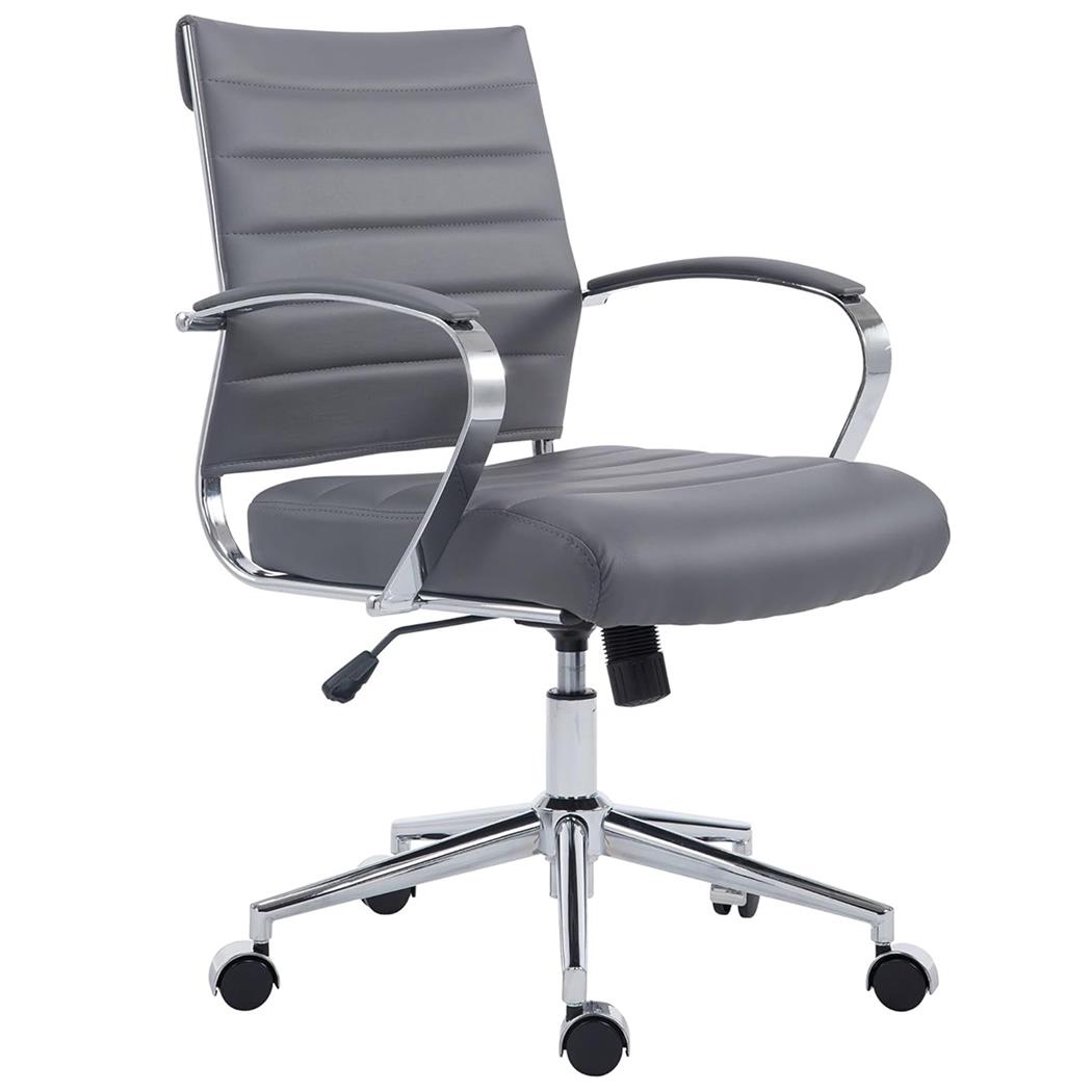 Sedia Per Ufficio EVERY, Design Moderno ed Elegante, Struttura in Metallo, Pelle Grigia