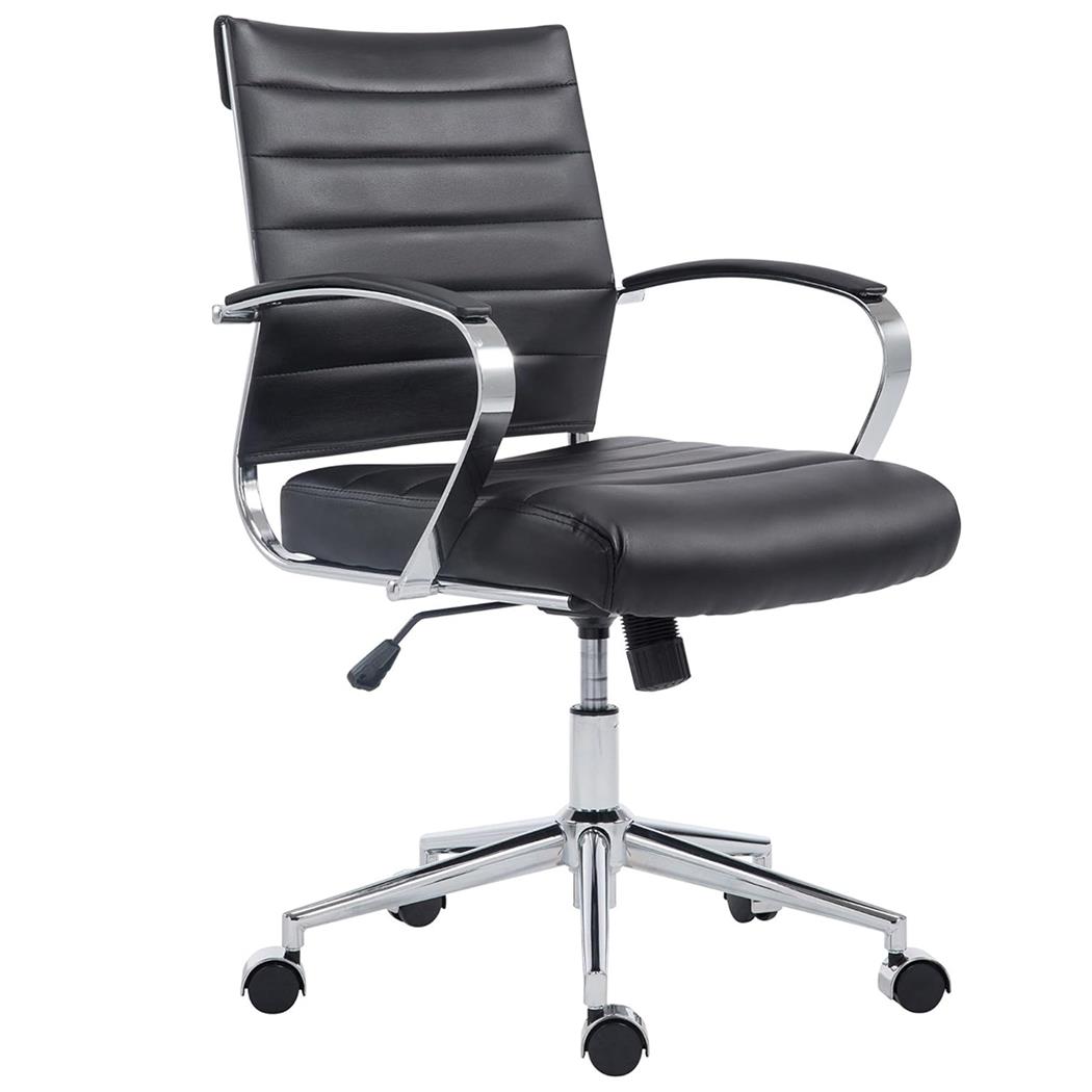 Sedia Per Ufficio EVERY, Design Moderno ed Elegante, Struttura in Metallo, Pelle Nera