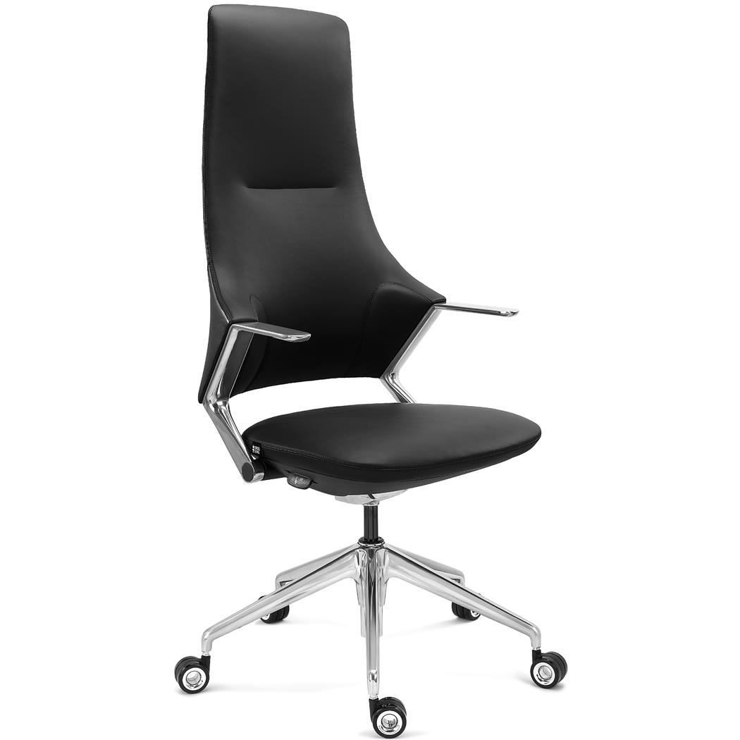 Poltrona per Ufficio BOHÈME, Schienale Alto, Design Futuristico ed Esclusivo, Vera Pelle, Nero