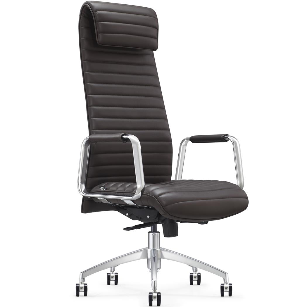 Poltrona di Design ASPERA, Ergonomica, Struttura in Metallo, Rivestimento in Vera Pelle, Marrone