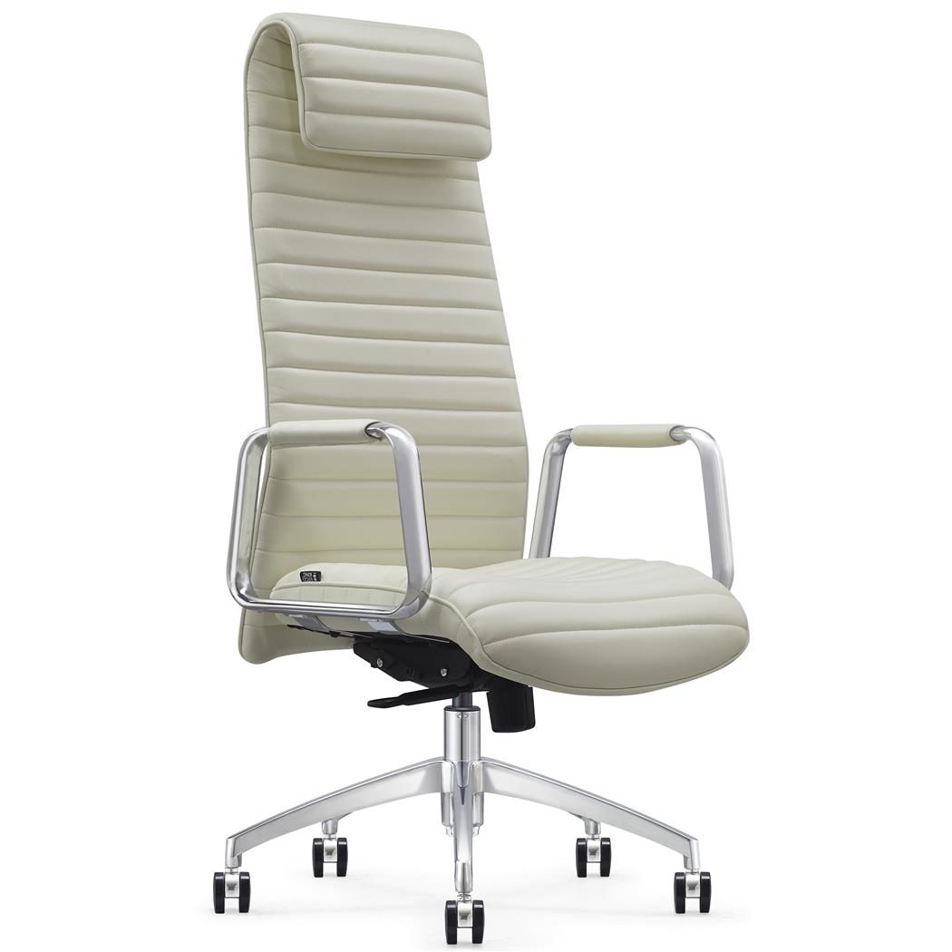Poltrona di Design ASPERA, Ergonomica, Struttura in Metallo, Rivestimento in Vera Pelle, Crema