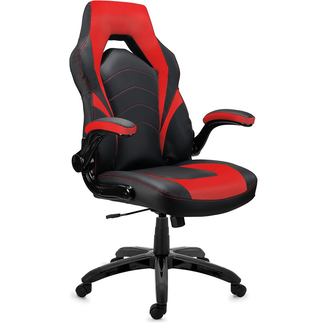 DEMO# Sedia Gaming NITRO, Molto Confortevole, Braccioli Abbattibili, Pelle, Nero e Rosso