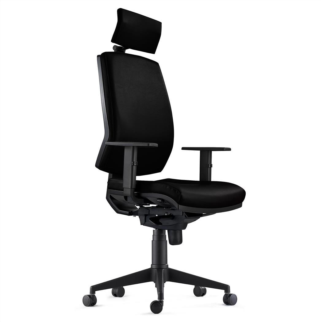 DEMO# Sedia Ergonomica OLIVER, in Vera Pelle color Nero e con Poggiatesta Integrato