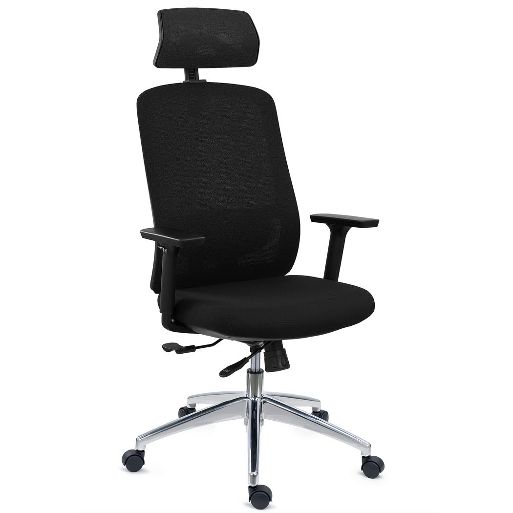 DEMO# Sedia Per Ufficio ASTRA LUX, Design Elegante, Ottima Ergonomia, Poggiatesta, Tessuto Nero