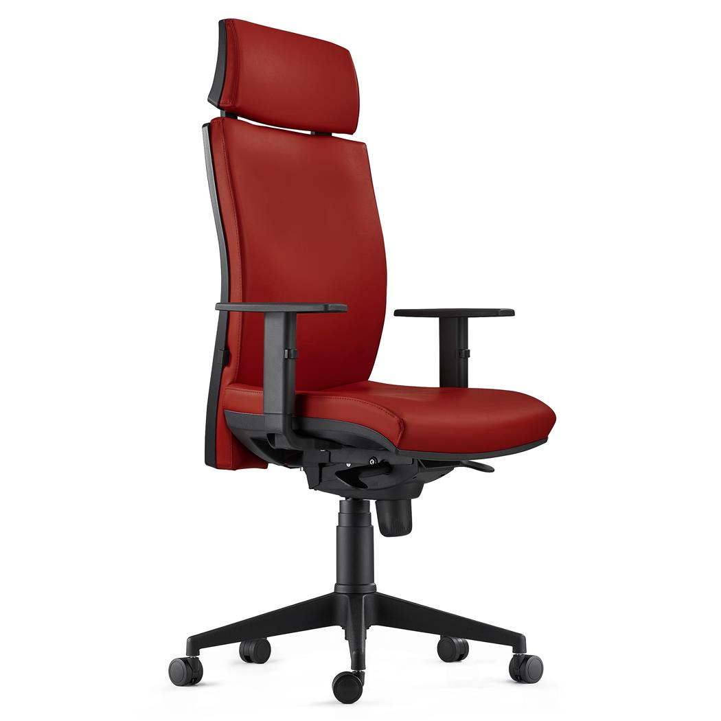 DEMO# Sedia Ergonomica MARVEL, in Pelle color Marrone con Poggiatesta e Sostegno lombare