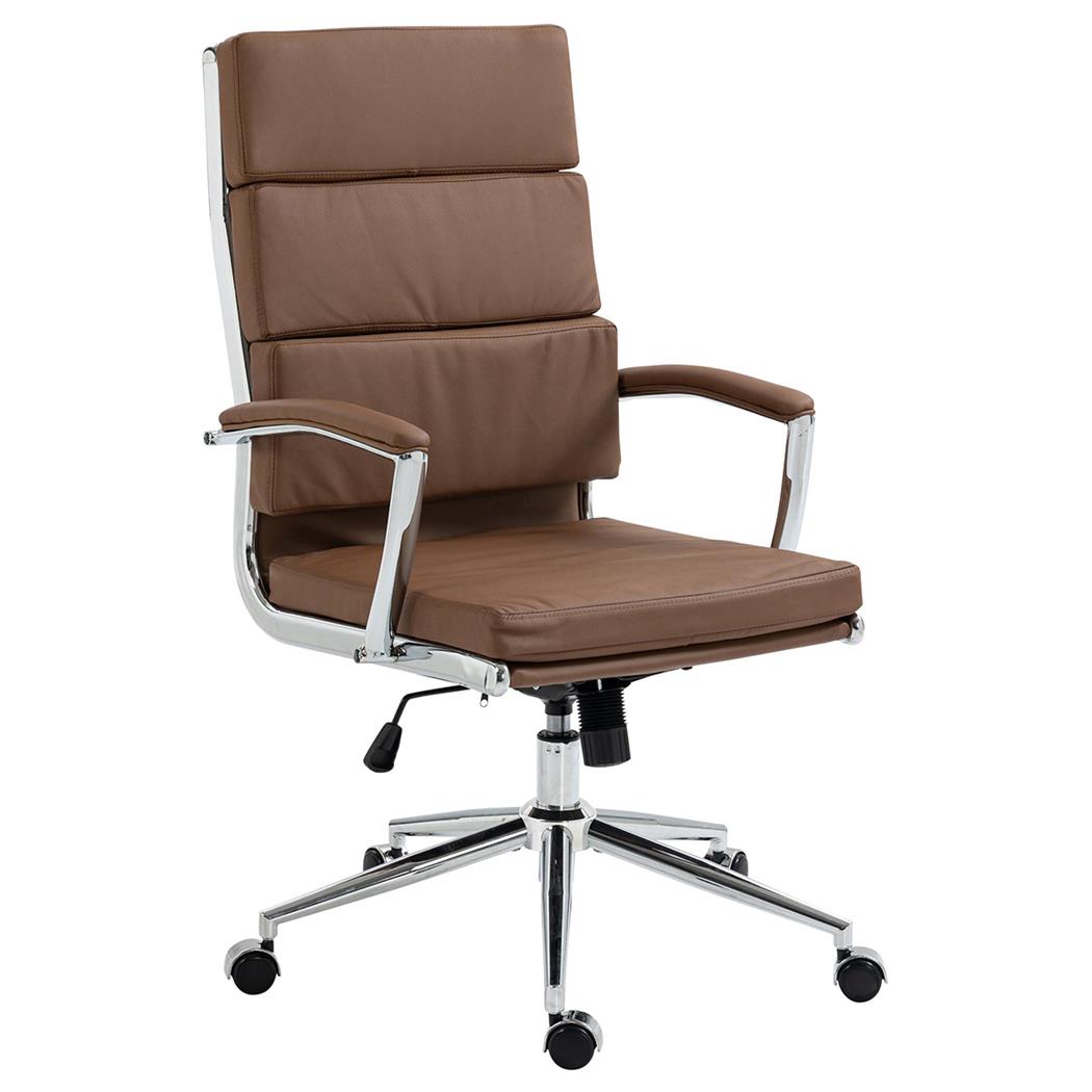 Poltrona Per Ufficio TODRA, Confortevole, Elegante ed Imbottita, in Pelle, Marrone Chiaro