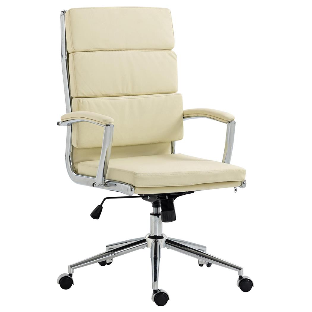 Poltrona Per Ufficio TODRA, Confortevole, Elegante ed Imbottita, in Pelle, Crema