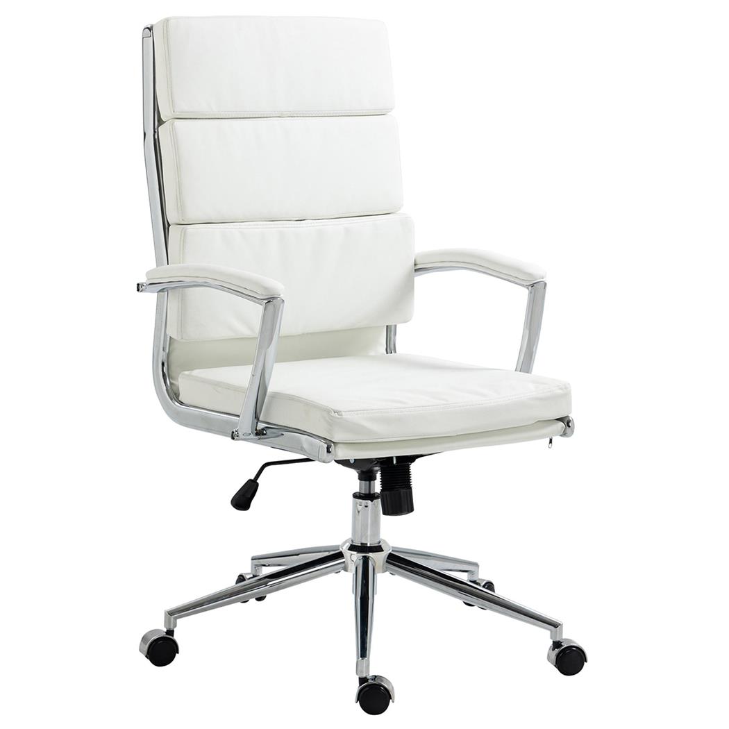 Poltrona Per Ufficio TODRA, Confortevole, Elegante ed Imbottita, in Pelle, Bianco