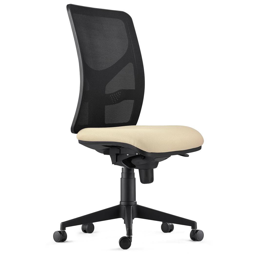 DEMO# Sedia da Ufficio MILO, Senza Braccioli, Ergonomica, Supporto Lombare, In Tessuto Ignifugo Crema