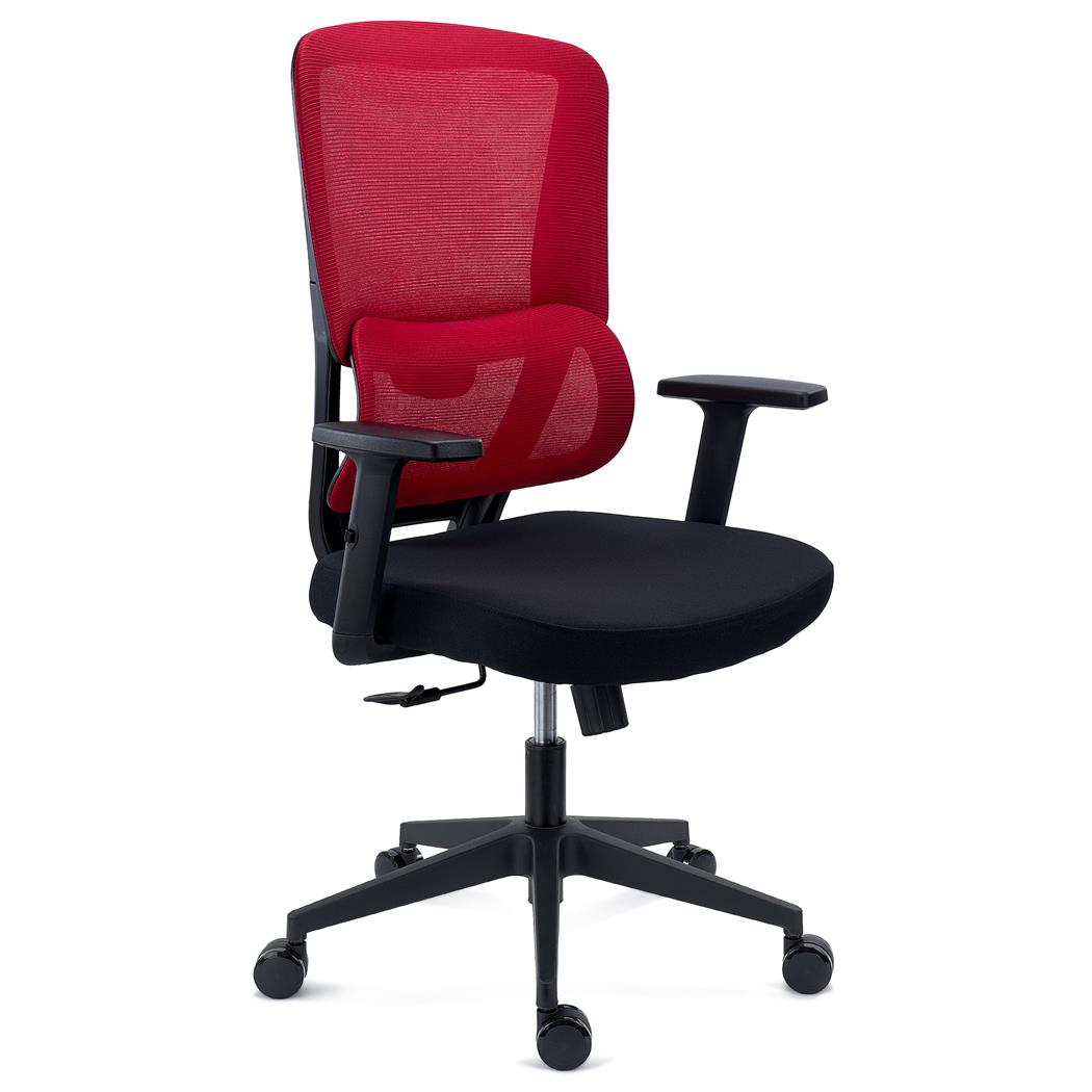 Sedia Ergonomica SUPRA, Confortevole, Supporto Lombare, Rete Traspirante e Tessuto, Rosso