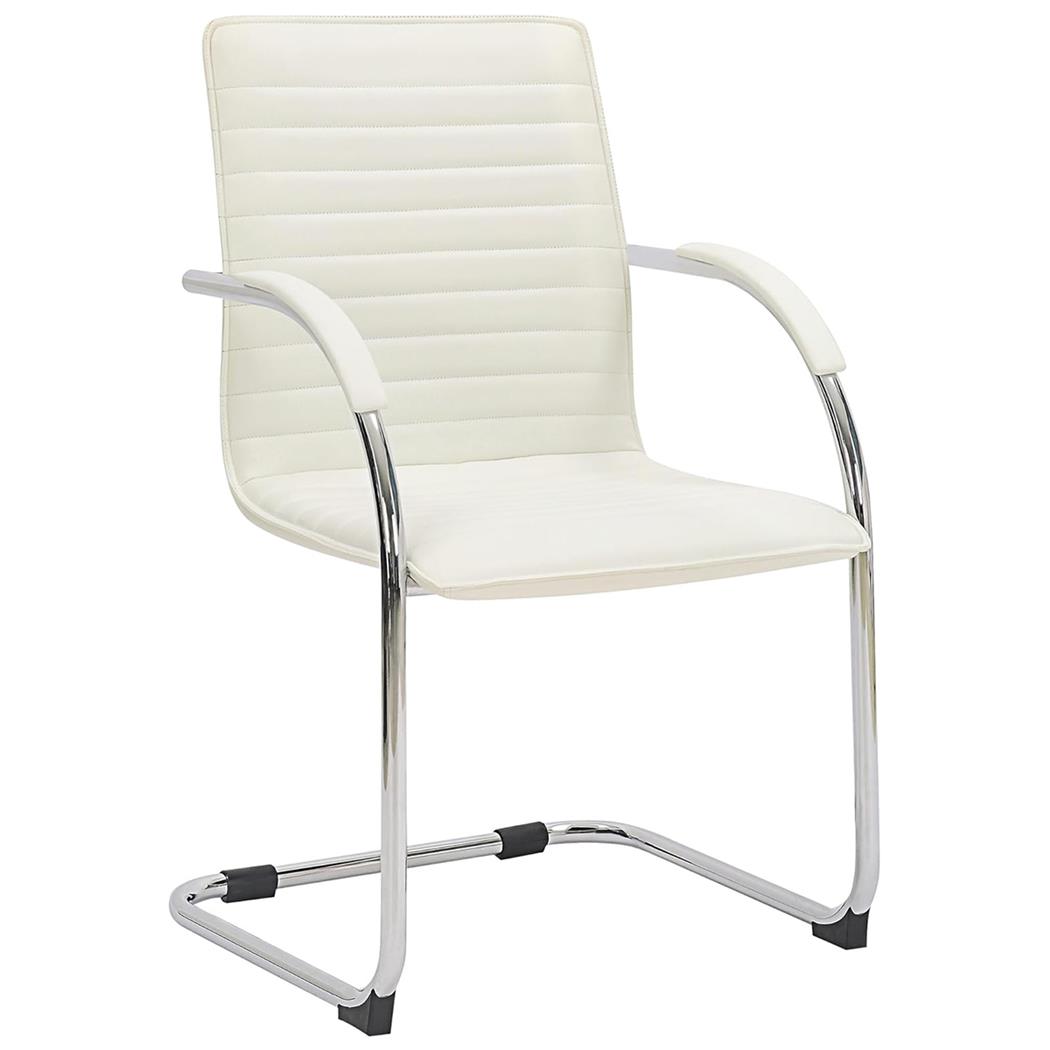 Sedia per Sala Riunioni GREGORY, Base in metallo, Design Elegante, Pelle, Bianco