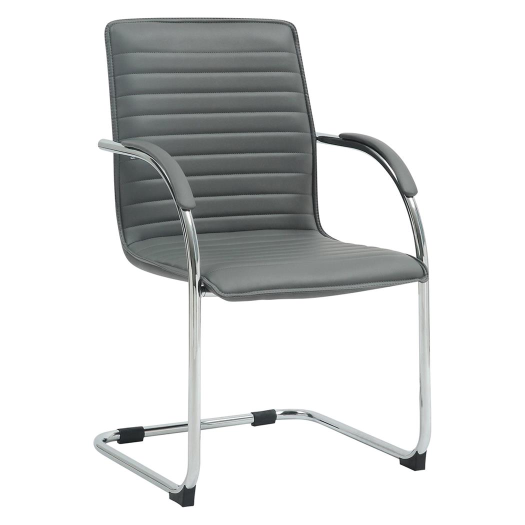 Sedia per Sala Riunioni GREGORY, Base in metallo, Design Elegante, Pelle, Grigio