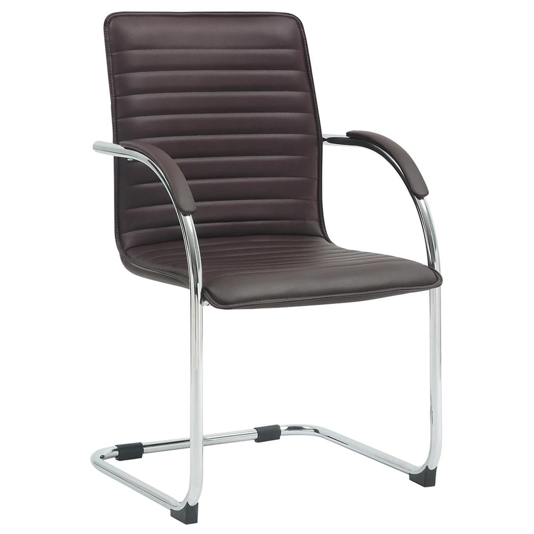 Sedia per Sala Riunioni GREGORY, Base in metallo, Design Elegante, Pelle, Marrone