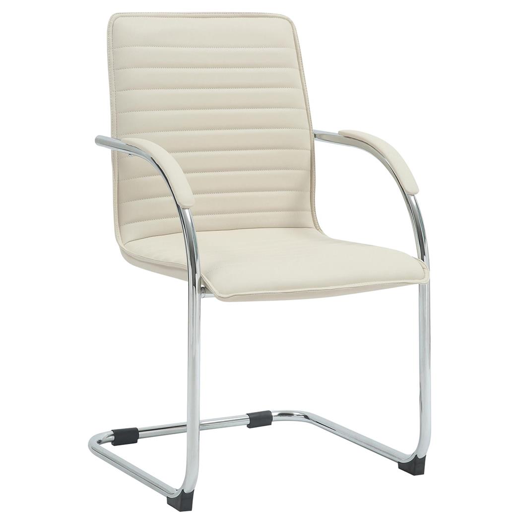 Sedia per Sala Riunioni GREGORY, Base in metallo, Design Elegante, Pelle, Crema
