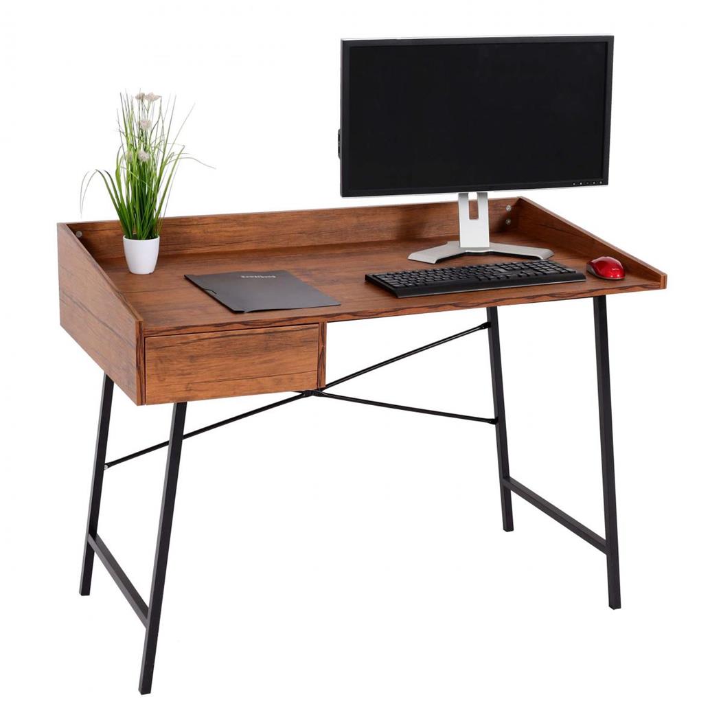 Scrivania PHOENIX, Stile Industriale, Pratica e Versatile, 114x98x60, Legno e Metallo, color Noce