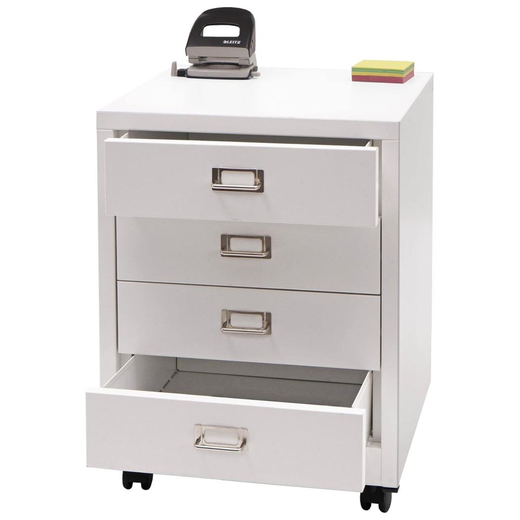Cassettiera con Ruote DONY, 4 Cassetti, 40x41x55cm, in Acciaio colore Bianco