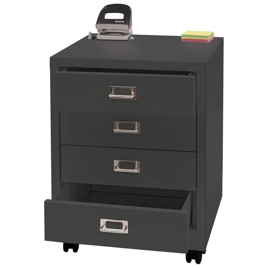 Cassettiera con Ruote DONY, 4 Cassetti, 40x41x55cm, in Acciaio colore Grigio