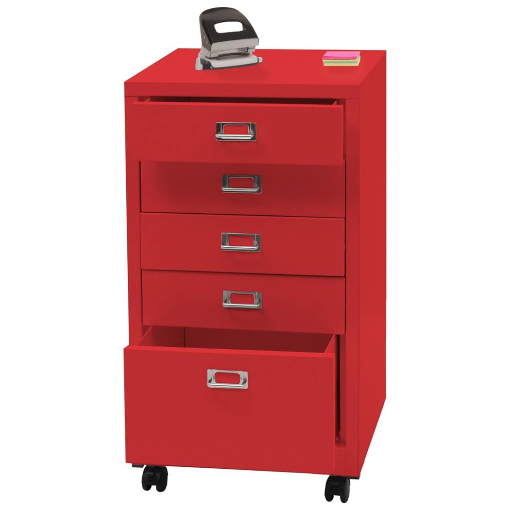 Cassettiera con Ruote DONY PRO, 5 Cassetti, 40x41x75cm, in Acciaio colore Rosso