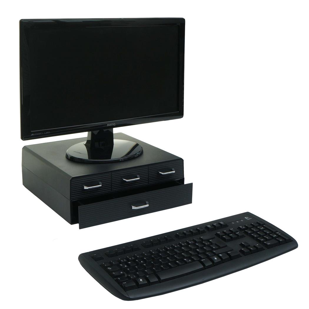 Supporto per Monitor VASH, 34x31x13 cm, con Vano Portaoggetti e Cassetti, color Nero