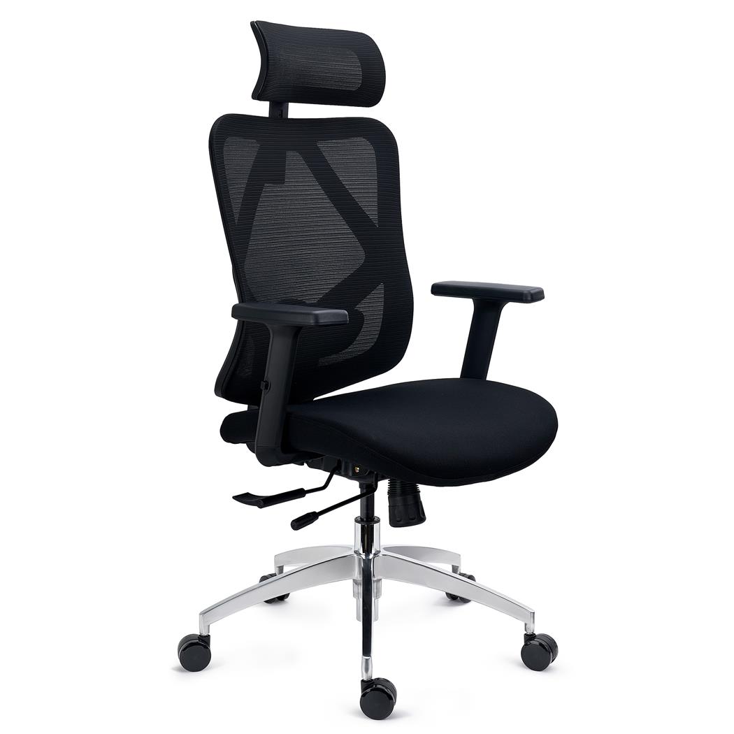 Sedia Ergonomica LONDON, Supporto Lombare Regolabile, Braccioli 3D, Rete e Tessuto, Nero