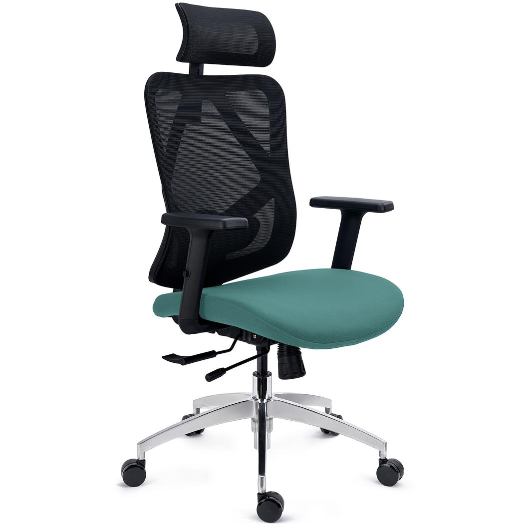 Sedia Ergonomica LONDON, Supporto Lombare Regolabile, Braccioli 3D, Rete e Tessuto, Verde