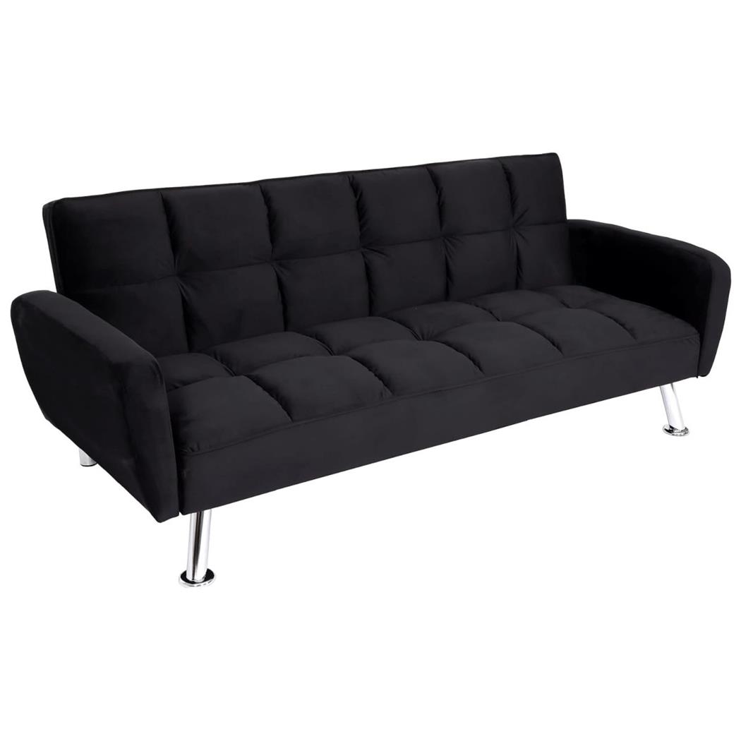 Divano 3 posti ERMES, Trasformabile in Letto, Schienale Regolabile, in Velluto colore Nero