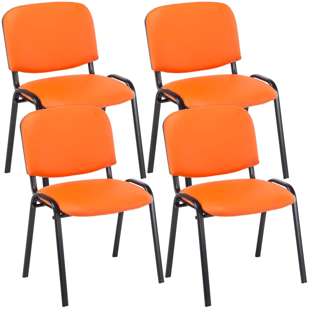 Lotto di 4 Sedie Conferenza MOBY IN PELLE, Comode e pratiche, Arancione e gambe Nere