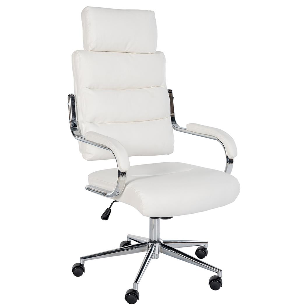 Poltrona Per Ufficio SALEM, Design Elegante e Moderno, Robusta e Confortevole, Pelle Bianco