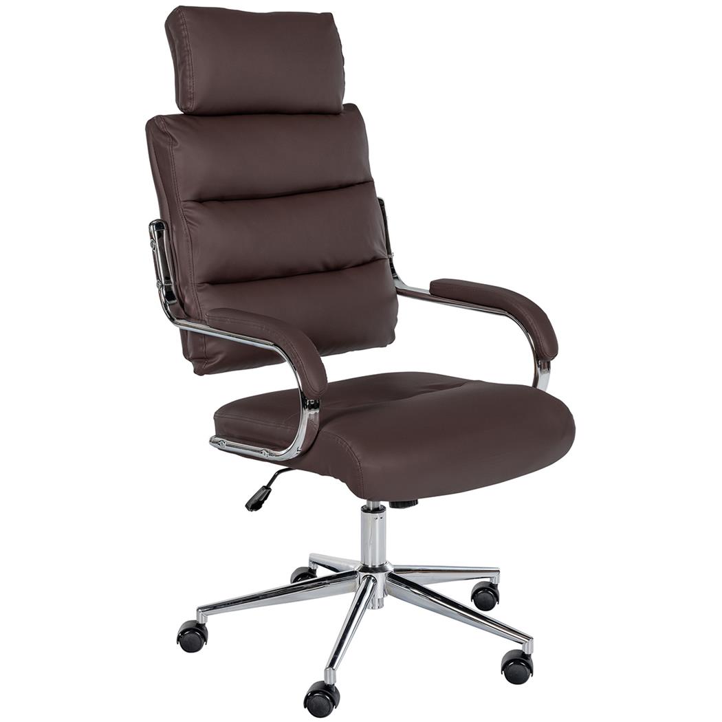 Poltrona Per Ufficio SALEM, Design Elegante e Moderno, Robusta e Confortevole, Pelle Marrone
