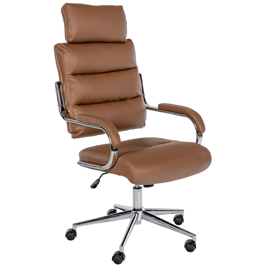 Poltrona Per Ufficio SALEM, Design Elegante e Moderno, Robusta e Confortevole, Pelle Marrone Chiaro