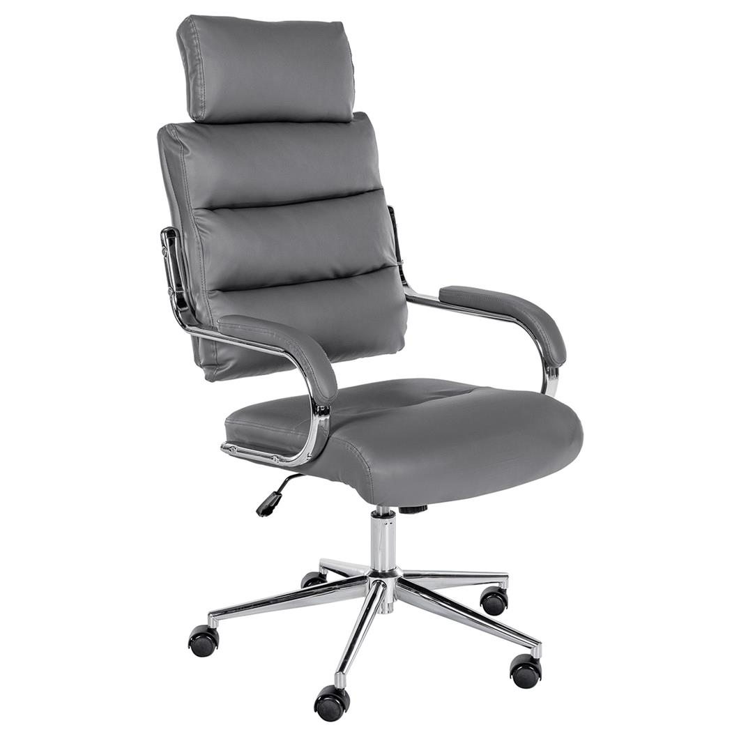 Poltrona Per Ufficio SALEM, Design Elegante e Moderno, Robusta e Confortevole, Pelle Grigia
